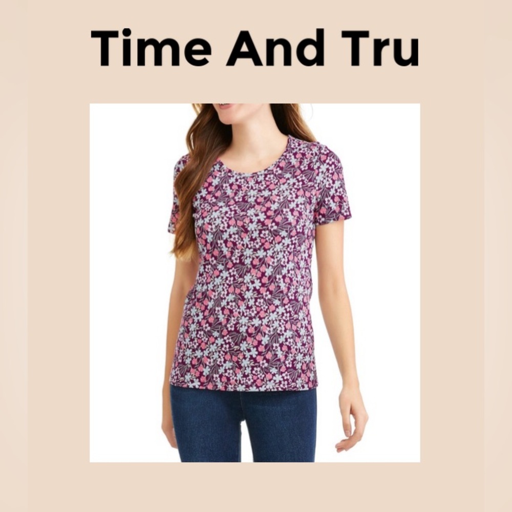 Time and Tru Women's Short Sleeve Floral Top Size XXL